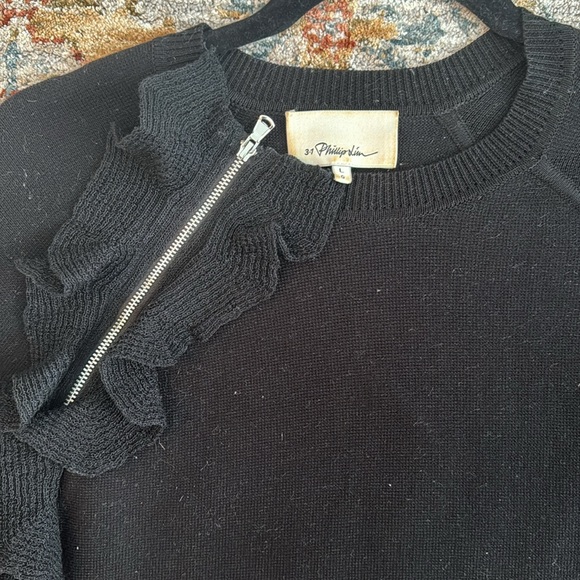 3.1 Phillip Lim Cropped Ruffle Zipper Sweater - Picture 3 of 5
